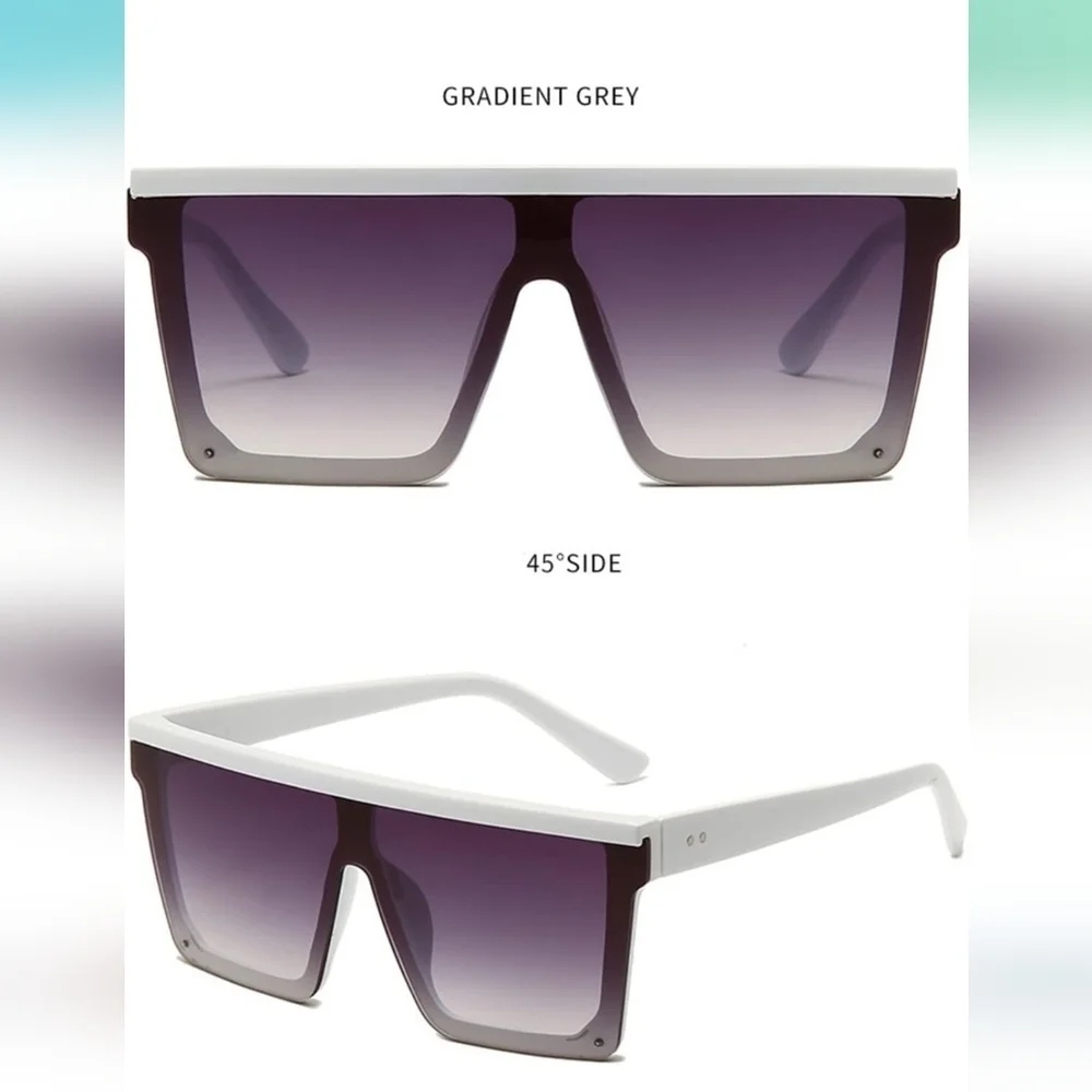 New White Large-Frame Gradient Grey Square Sunglasses Women